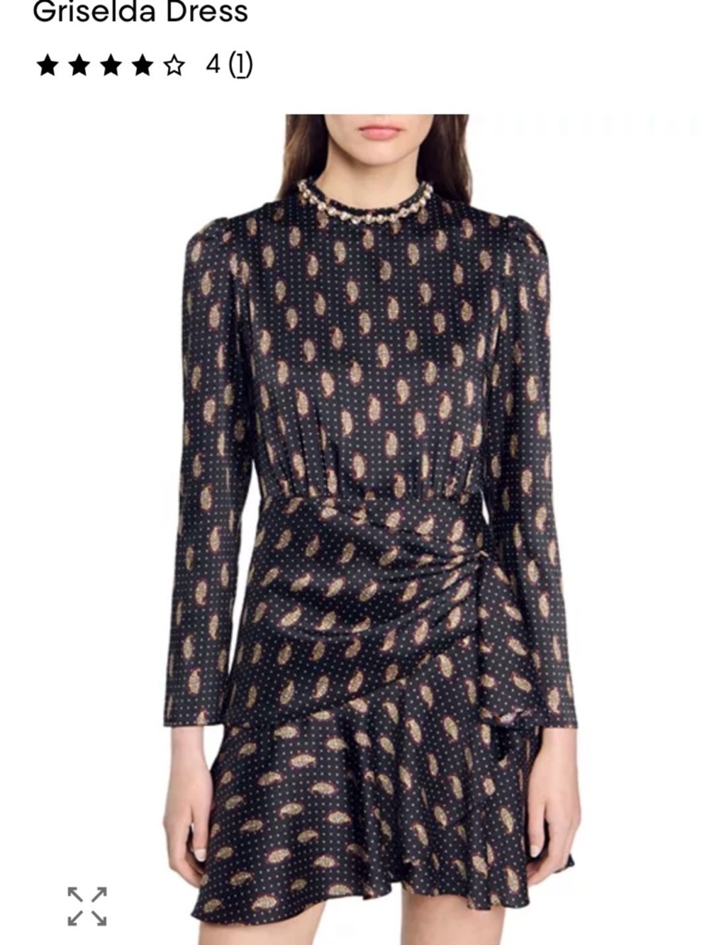 Sandro Black Long-Sleeve Paisley-Print Ruched Dress